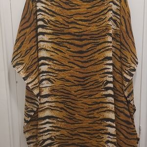 TIGER PRINT CAFTAN SWIM COVERUP IN BROWN Hand Made